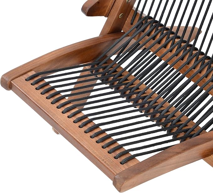Outdoor Camping Folding Chair with Solid Wood Frame and Rope Surface Stable and Durable. Outdoor Folding Rope Wooden Chair with Solid Wood Frame Reliable for Courtyard Gatherings