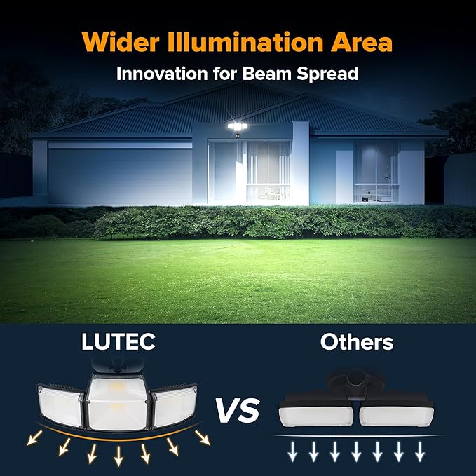 LUTEC 80W 9000LM LED Security Light Hardwire Motion Sensor Outdoor Lights 4 Head LED Flood Lights Outdoor 5000K Daylight IP65 Waterproof Motion Detected Lights for Outside Garage Yard (Black)
