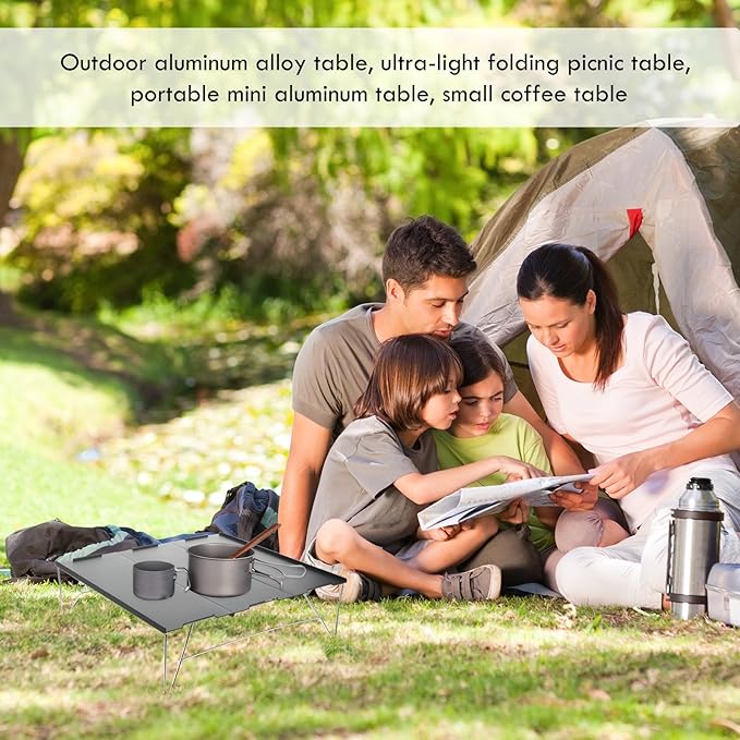 VILLCASE Foldable Picnic Table Aluminum Alloy Outdoor Camping Desk Lightweight Portable Beach Table for Hiking and Picnic Use