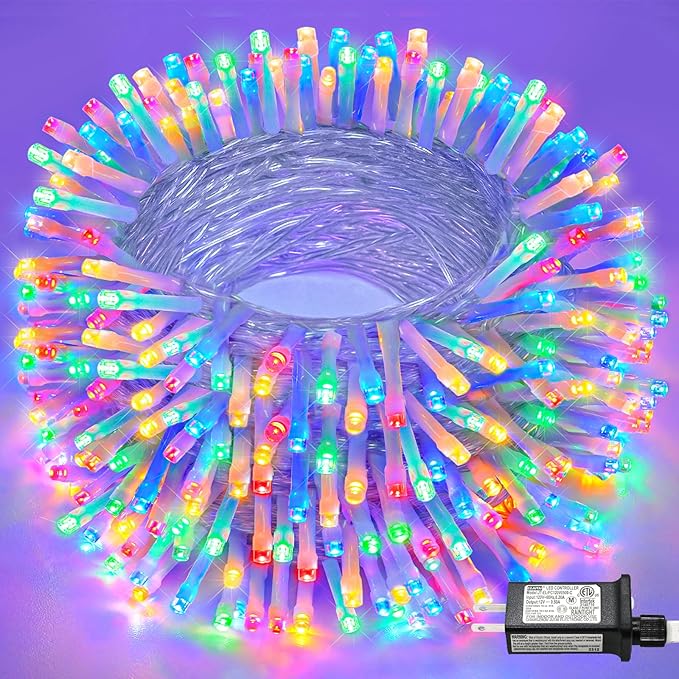 165FT 500 LED Outdoor String Lights Plug in Christmas Lights Indoor Waterproof with 8 Modes Connectable Twinkle Fairy Lights Clear Wire for Outside Bedroom Patio Garden Party Decorations Multicolor