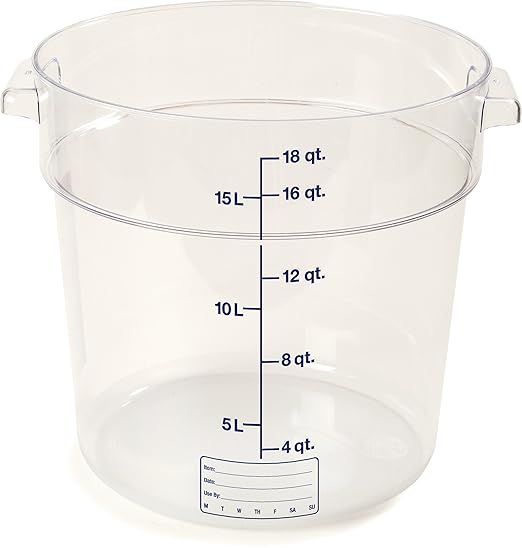 Carlisle FoodService Products Storplus Round Food Storage Container with Stackable Design for Catering Buffets Restaurants Polycarbonate (Pc) 18 Quart Clear