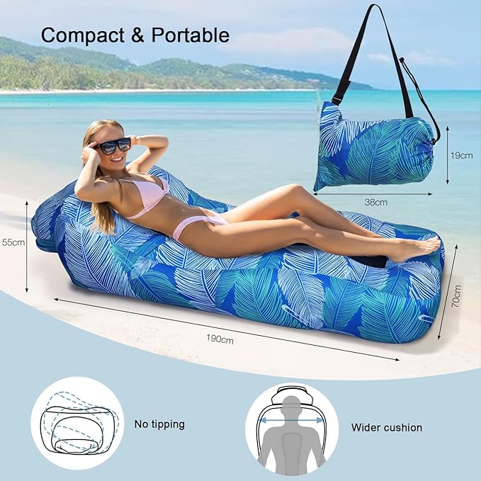 Inflatable Couch Air Lounger for Adults Ultralight Portable Blow up Couch Air Sofa Inflatable Beach Lounger Bed for Camping Hiking Festival Backyard Lawn No Pump Required