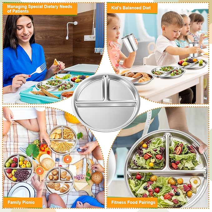 Jinei 30 Pcs Stainless Steel Dishes Set 6 Stainless Steel Plates 6 Bowls 6 Cups 6 Spoons 6 Forks Dishwasher Safe Durable Dining Set for Home Travel Camping (Tableware)