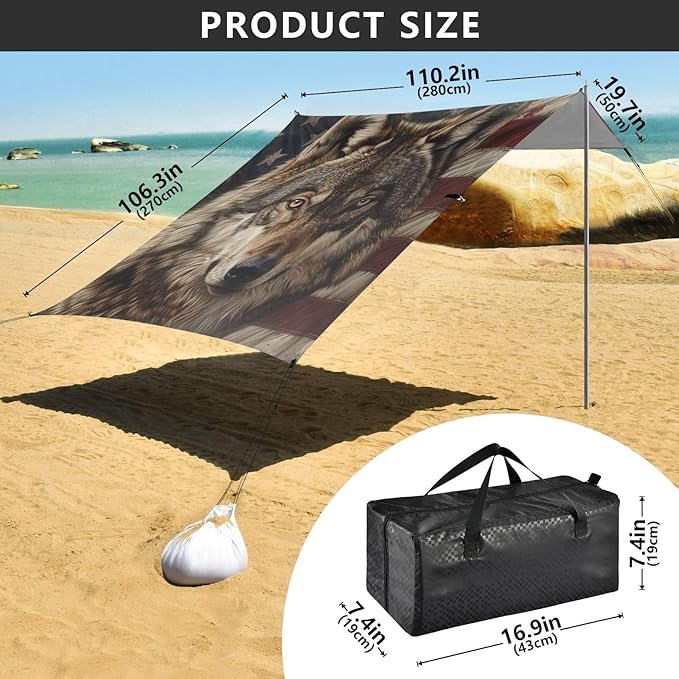 Beach Tent Sun Shelter Jackal Flag Lightweight &amp Easy Setup Beach Shade Canopy for Camping Fishing