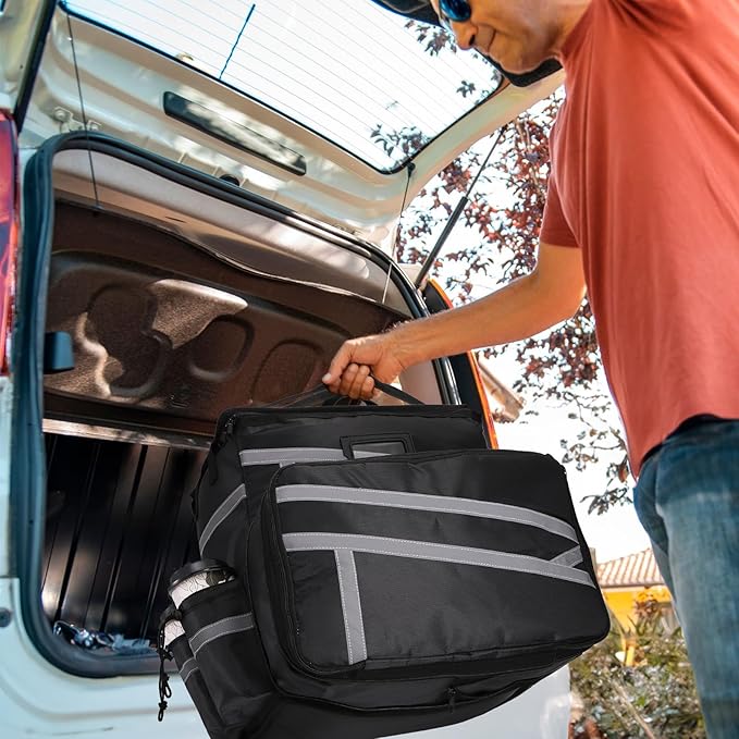 Food Delivery Backpack Expandable Insulated Pizza Bag with 4 Cup Holders Large Waterproof Catering Bag with Reflective Strip Support Boards for Delivery Bike Doordash