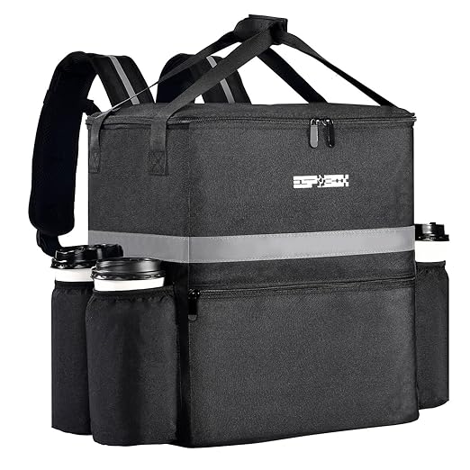 Food Delivery Backpack with Cup Holder Insulated Pizza Delivery Bag for Bike Hot/Cold Bag for Food Delivery for Uber Eats Doordash Postmates Leakproof Reflective Strip（Black）