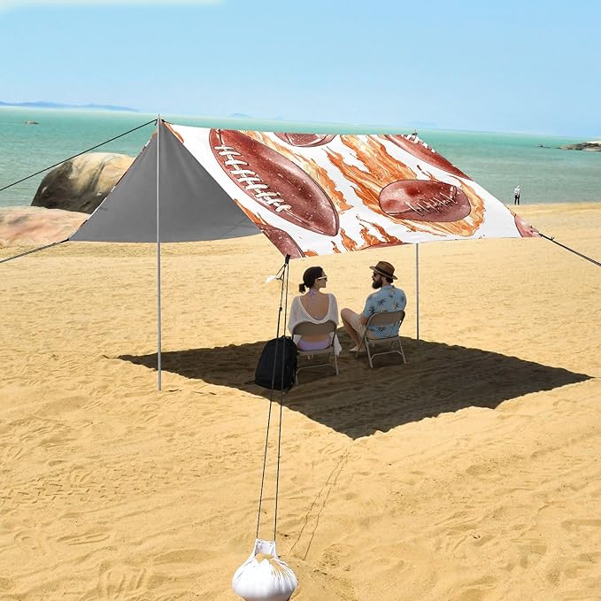 Rugby Red Fire Pattern Camping Sun Shelter Beach Tent Portable Beach Sun Shade Outdoor Canopy for Camping Trips Fishing Picnic