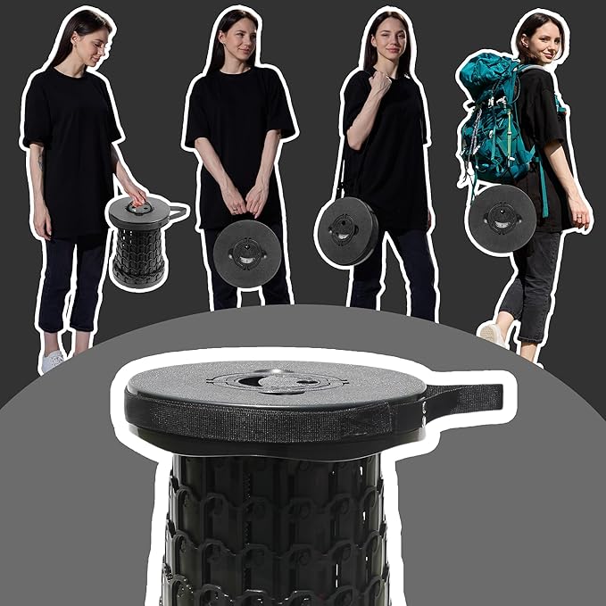 Upgraded 19.7Portable Collapsible Folding Stool with Cushion Retractable Telescoping Foldable Stool for Adults Heavy Duty Camping Sturdy with Max Load Capacity 1000lbs for Outdoor Fishing Hiking BBQ