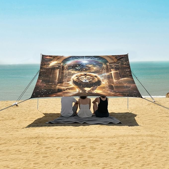 Camping Sun Shelters Majestic Lion Walking Through Grand Gate Beach Canopy 126 * 110.2in