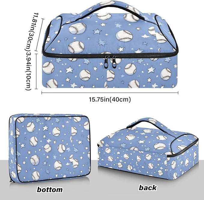 Casserole Carrier Print Baseball PatternInsulated Casserole Carrier for Hot or Cold Food Thermal Lunch Tote for Potluck Parties Picnic Beach Fits 9 x 13 Inches Baking Dish