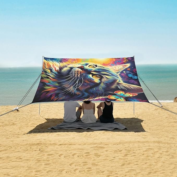 Oil Painting Cat PrintCamping Sun Shelters 9.2 x 10.5 FT Beach Canopy Tent Sun Shade with Carrying Bag for Camping Trips Fishing Backyard Fun or Picnics 21340270