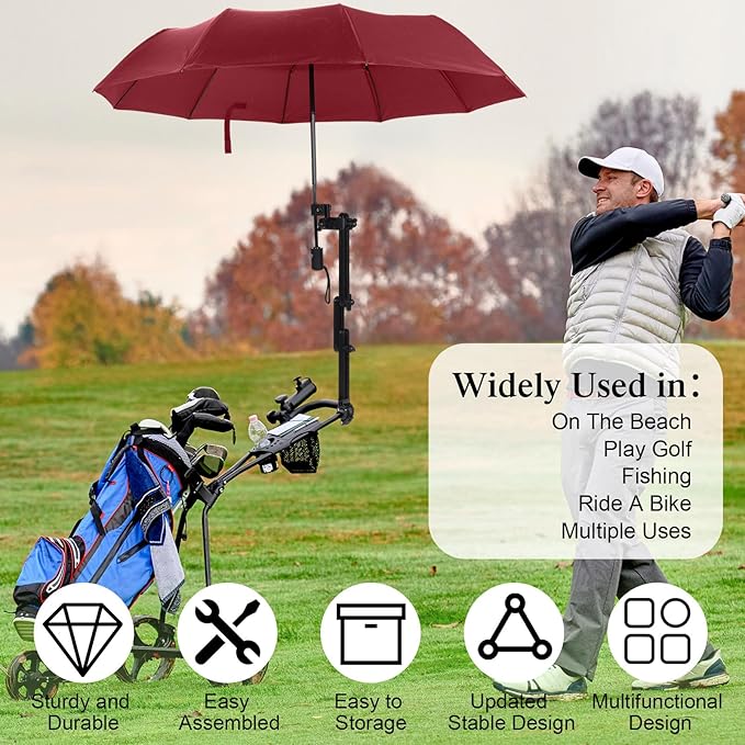 2 Pcs Beach Umbrella with Adjustable Universal Clamp Upf 50+ Automatic Open and Close Windproof Travel Portable Golf Umbrella for Beach Chair Stroller Fishing