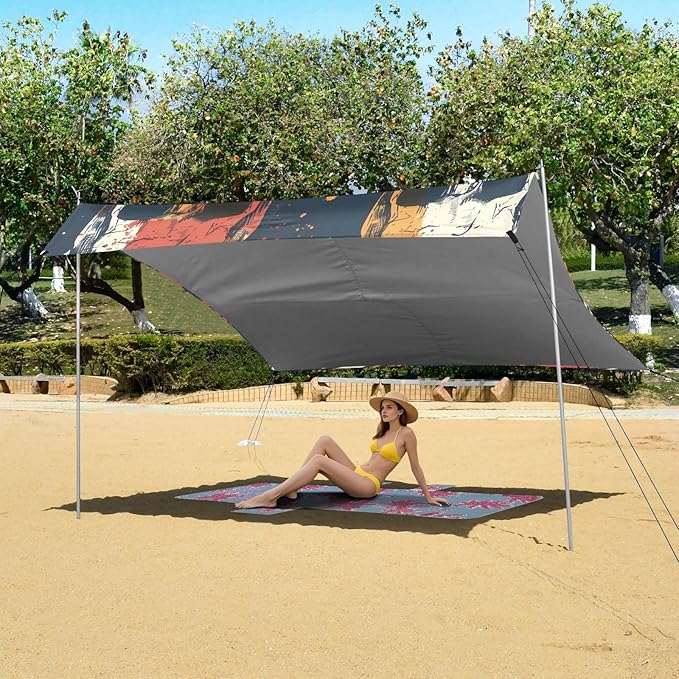 Beach Tent Sun Shelter Tie-dye Skull with Crown Lightweight &amp Easy Setup Beach Shade Canopy for Camping Fishing