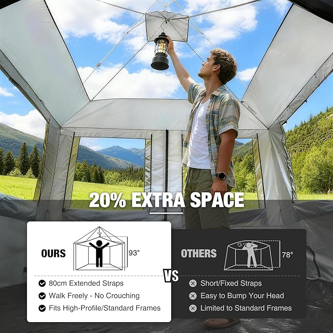 REDCAMP Canopy Camping Tent for Pop Up Canopy Inner Tent with Mesh Window Converts Straight Leg 10ft Canopy into Camping Shelter Fits 4-6 Person Khaki White(Frame/Shelter NOT Included)