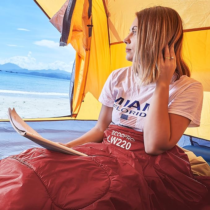 ECOOPRO Warm Weather Sleeping Bag - Portable Waterproof Compact Lightweight Comfort with Compression Sack - Great for Outdoor Camping Backpacking &amp Hiking-83 L x 30 W Fits Adults