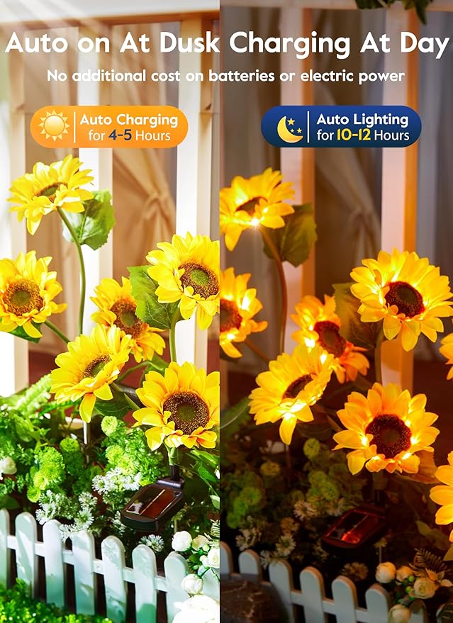 Brightown Outdoor Solar Garden Lights - 4 Pack LED Flower Lights with Larger Sunflowers Bigger Solar Panel Waterproof for Outside Yard Patio Garden Decorations