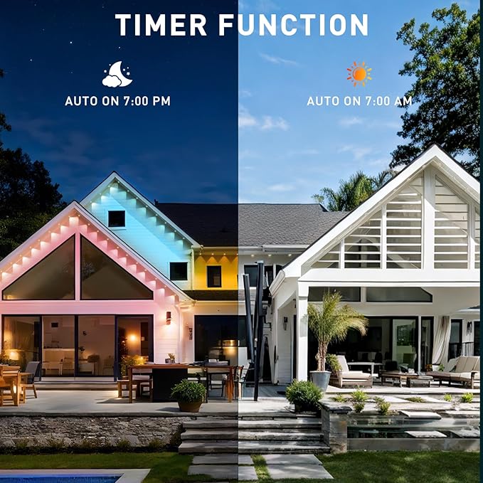 300FT Permanent Outdoor Lights Smart RGB Eaves Lights with App/Remote Control LED IP67 Waterproof Outdoor Lighting for Halloween Christmas Holidays Daily Party House Roof Lighting