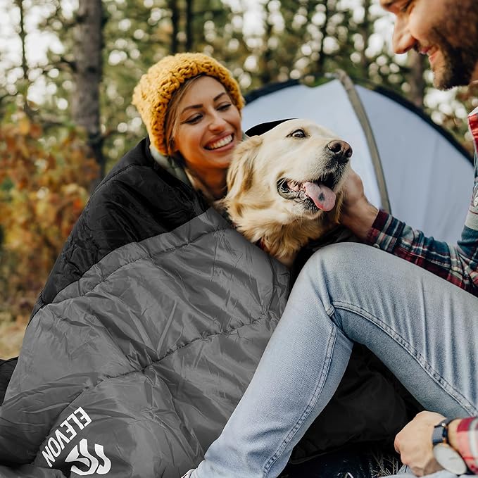 Elevon Double Sleeping Bag 2 Pillows for Adults Queen Size XL Sleeping Bag Waterproof Compact with Compression Sack 2 Person Sleeping Bags Cold Warm Weather- 3 Seasons Backpacking Hiking Travel