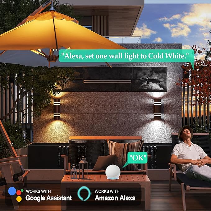 RGB Outdoor Wall Lights Modern Color Changing Outdoor wall Sconce Cylinder Up and Down Bronze Porch Lights Fixture Compatible with Smart Life &amp Google Alexafor GarageYardFront Door