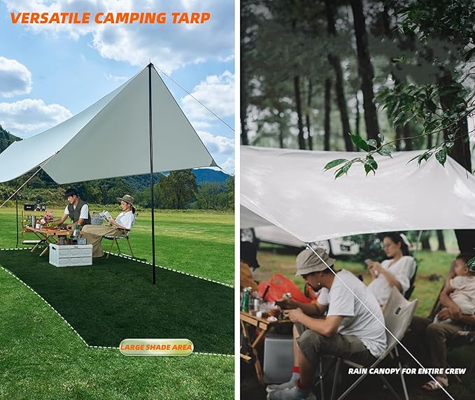 Puraville 10x10 ft Rectangle Lightweight Camping Tarps Portable Waterproof Hammock Rain Fly Tent Tarp for Camping Backpacking Grey