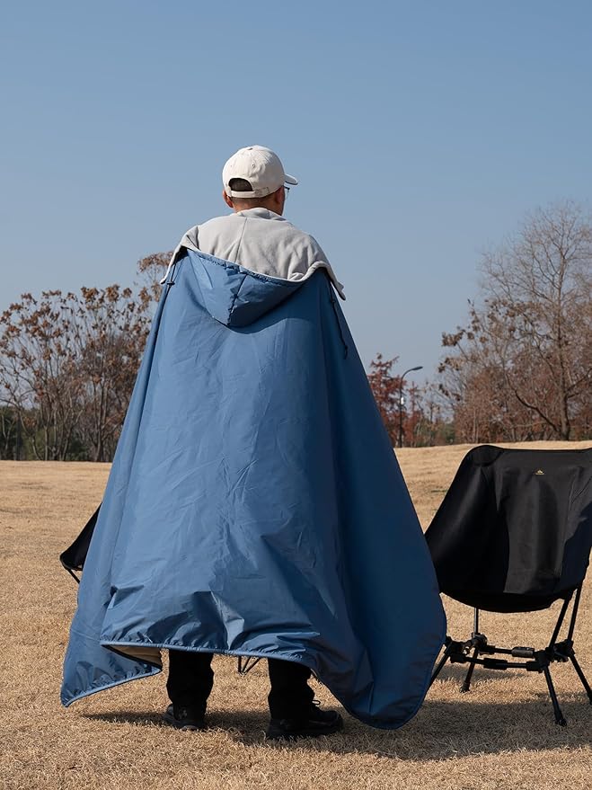 iClimb Heated Waterproof Camping Stadium Blanket with Hood and 5V 10000mAh Battery Pack All Season Outdoor Indoor (Blue)