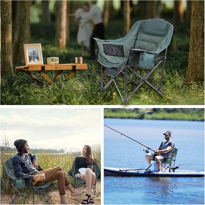 Heated Camping Chair Heated Chair Heated Camping Chairs for Adults Oversized Camping Chair XL Padded Chair with Cooler Cupholder &amp Carry Bag Heavy Duty for Outdoor Activities (2 Pack)
