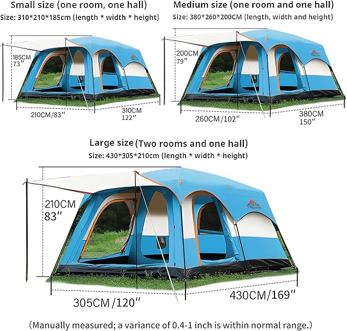 Large Family Standing Upright Camping Tent - 5-12 Persons Multi-Room Waterproof Tent with Screened Porch - Glamping Tent for Outdoor Camping &amp Family Vacation