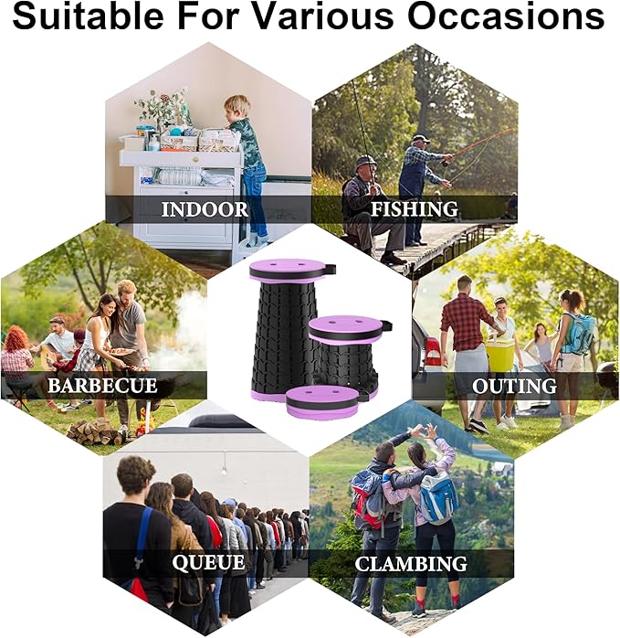 2026 Upgraded Portable Folding Stool Collapsible Stools 600lbs Max Weight Lightweight But Sturdy Telescoping Foldable Camping Stool for Outdoor Fishing Hiking Travel BBQ
