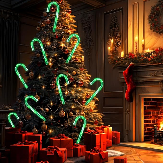 10 10 Pack Christmas Candy Cane Lights Candy Cane Lights with 10 Stakes for Walkway Patio Yard Patio Garden Festival Holiday Outdoor Indoor Landscape Path Christmas Decorations Outside Green