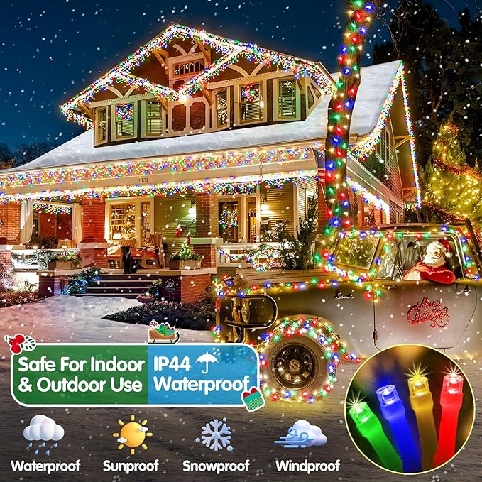 Heceltt Christmas Lights Outdoor 125FT 350 LED String Lights 8 Modes and Timer Memory Function Twinkle Fairy Lights Waterproof Plug in for Xmas Tree Wedding Party Holiday Decor(Multicolor)