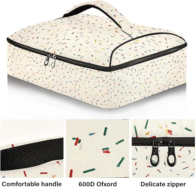 Casserole Carrier Colorful Thin LinesInsulated Casserole Carrier for Hot or Cold Food Thermal Lunch Tote for Potluck Parties Picnic Beach Fits 9 x 13 Inches Baking Dish