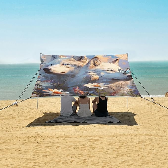 Beach Tent Sun Shelter White Wolves Daisy Lightweight &amp Easy Setup Beach Shade Canopy for Camping Fishing