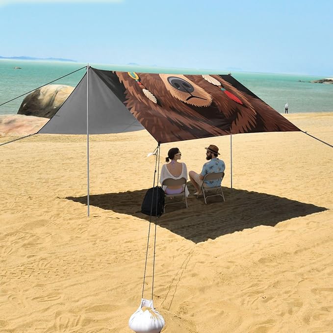 Retro Exquisite Bear Beach Tent Camping Sun Shelters Portable Outdoor Canopy Sun Shade for Camping Trips Fishing Backyard Fun or Picnics Easy Setup with Carrying Bag