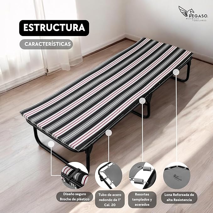 Plastic Polyester Canvas Cot with Foam Rubber Mat 3 cm (Mod KSL-H)