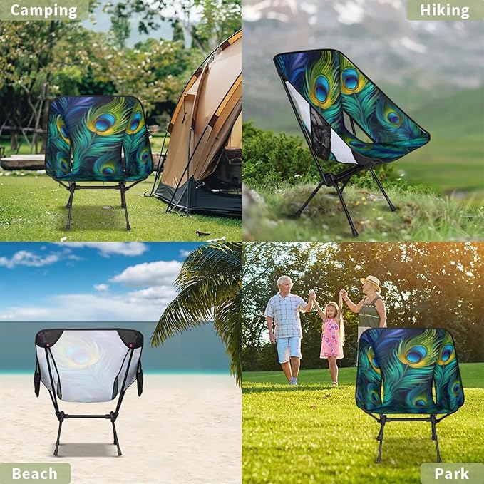 Honeybaby Folding Camping Chair Fairy Peacock Feathers Camping Chairs Lightweight Portable Chair Outdoor Foldable Chairs for Camping Travel Picnic Beach Hiking