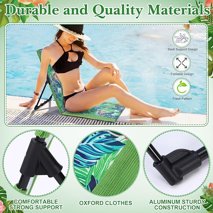 4 Pack Foldable Pool Chairs Portable Poolside Chairs for Edge of Pool with Storage Bag Folding Beach Floor Seat Outdoor Flip Lounge Seat for Side Lawn Picnic Camping Party