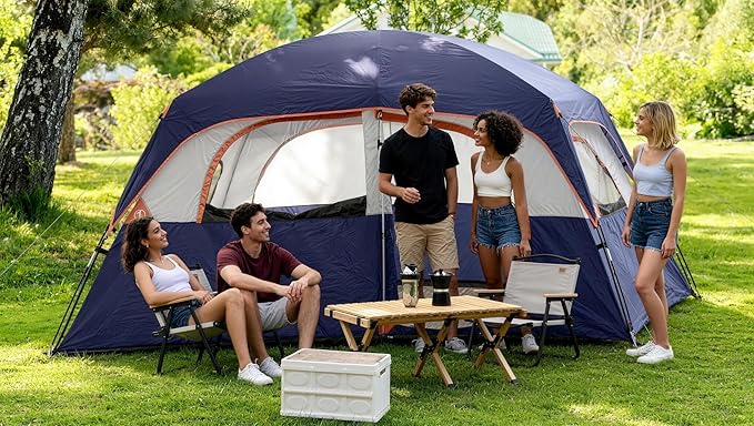 CAMPROS CP Upgraded 6/8 Person Camping Tents Waterproof Windproof Family Tent with Larger Mesh Windows &amp Door Double Layer Easy Set Up All-Season Dome Tent with Top Rainfly &amp Carry Bag