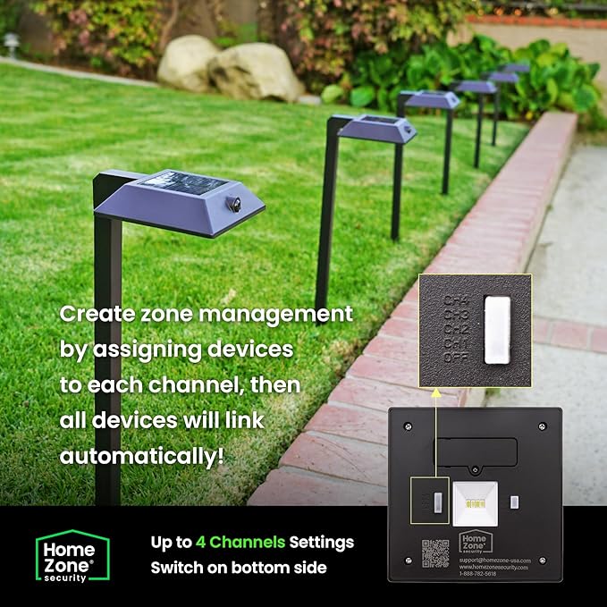 Mesh Linkable Series 4-Pack Solar LED Security Pathway Light w/ LiFePO4 Battery 300LM Auto-linking 110°x16 ft Motion Detection CCT 3000K/4000K/5000K 4-Channel Settings Stainless Steel Bronze