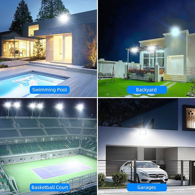 300W LED Flood Light Outdoor 2Pack 30000LM Super Bright IP66 Waterproof Outside Work Lights 6500K Daylight White Security Lights Plug in Flood Light for Yard Garage Garden Patio