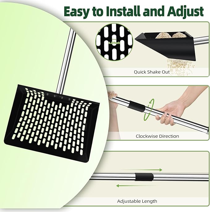 Jusoney Heavy-Duty Chicken Poop Scooper with 4-in-1 Adjustable Handle (35-61) - Sturdy Stainless Steel and Iron Construction for Large Chicken Coop - Ergonomic Design &amp Easy Cleaning
