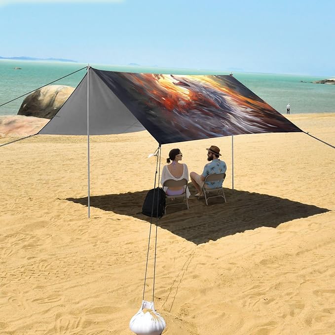 ALAZA Wolves Fighting Beach Tent Sun Shelter UPF50+ Protection Beach Shade Canopy w/ 4 Sandbags for Outdoor Camping Fishing Backyard Fun Picnic 10x9 ft