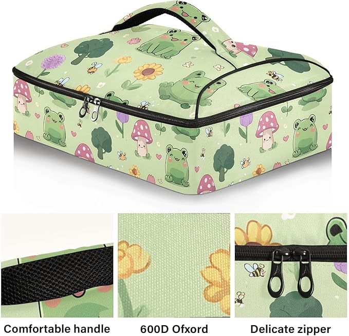 Casserole Carrier Cute Frog PatternInsulated Casserole Carrier for Hot or Cold Food Thermal Lunch Tote for Potluck Parties Picnic Beach Fits 9 x 13 Inches Baking Dish