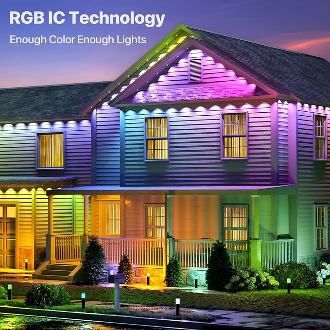 Permanent Outdoor Lights 50FT RGB+IC LED Lights with Smart APP &amp Remote Control 72 Scene Modes Waterproof IP65 for Holiday Christmas Yard Decorations(Extension Cord Not Included)