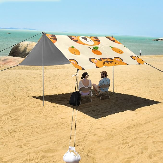 Cute Tiger Face Camping Sun Shelter Beach Tent Portable Beach Sun Shade Outdoor Canopy for Camping Trips Fishing Picnic