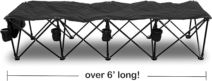 GoTEAM! 4 Seat Portable Folding Team Bench w/Cupholders - Soccer Benches for Team Folding Soccer Bench Chair Sideline Bench Camping Chairs for Football Camp Sport Events Outdoor Seating with Carry