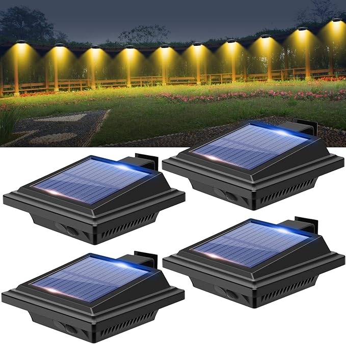 Gutter Lights 40 LED Solar Patio Decor Lights - Deck Fence Wall Backyard Porch Pool Step Lights (4Pack - Black Warm White Light)