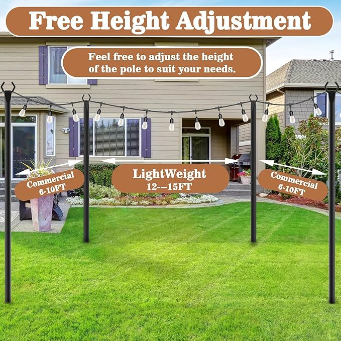 2 Pack String Light PolesMetal Poles for Hanging Outdoor Light Strings2 Pack 10 FT Light Poles Stand for Outside GardenPatioWeddingBackyardDeckParty