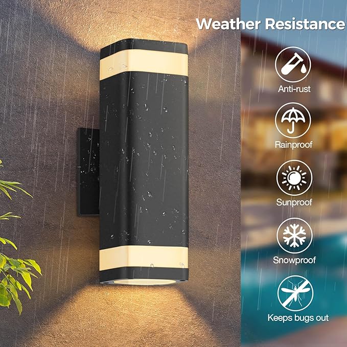 RAYVO Dusk to Dawn Outdoor Wall Light Modern Up and Down Outdoor Light Fixture with Sensor Waterproof Aluminum Wall Sconce for Porch Garage Patio LED Bulbs Included Black Finish