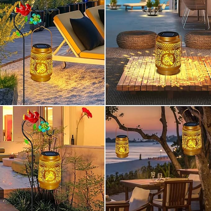2 Pack Solar Lanterns Outdoor WaterproofHanging Metal Cardinal Garden Decor for OutsidePatioLandscapeWalkway Mothers Day Gifts for Women Mom Grandma