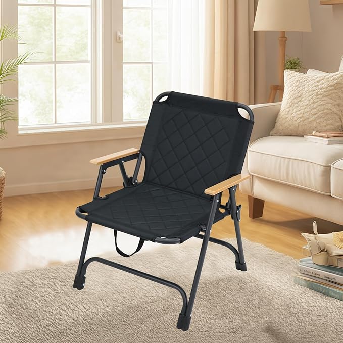 Foldable Beach Chair Camping ChairsLightweight Outdoor Chairs for Camp Beach FishingSet of 2 (Black